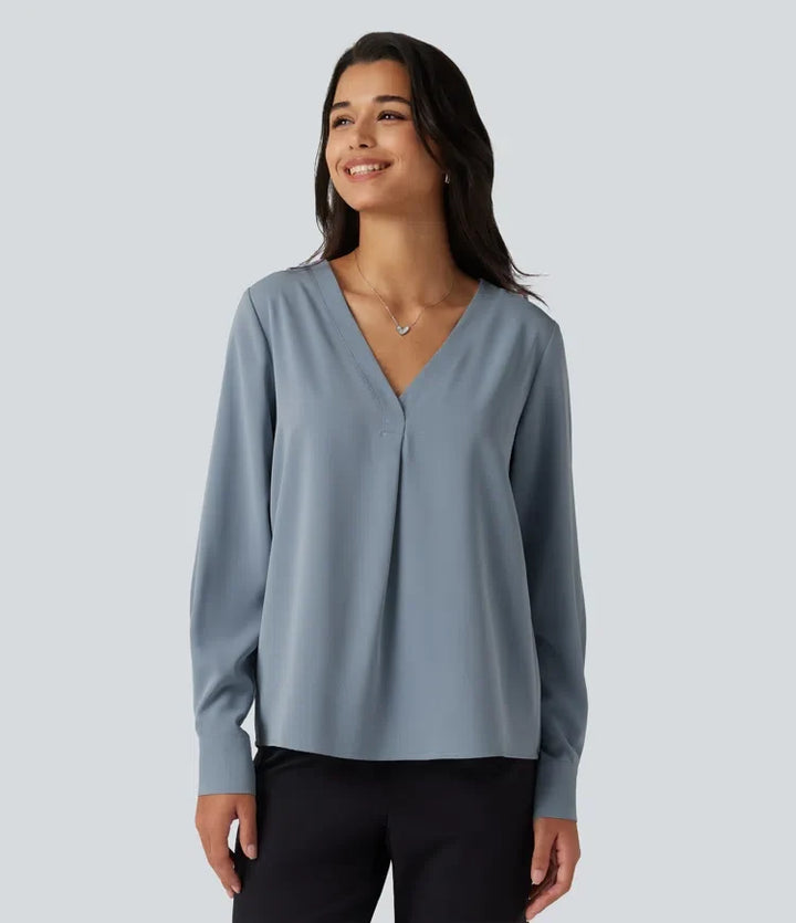 Skrynkeltålig V-ringad långärmad arbetsblus