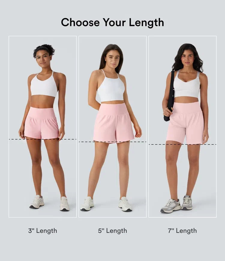 SoftlyZero luftig superhög midja 2-i-1 InstantCool yoga shorts 7" med fickor