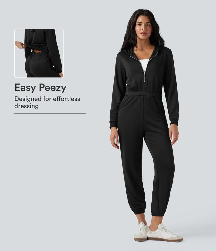 Med huva långärmad vardaglig jogger jumpsuit med fickor-Easy Peezy Edition