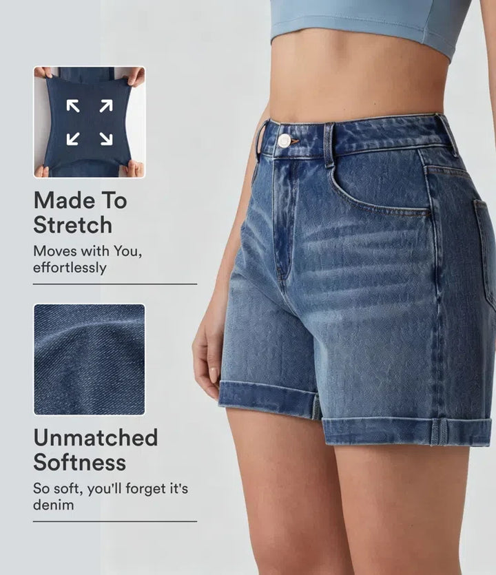 Halara Flex med medelhög midja upprullad fåll denim vardagsshorts 5&