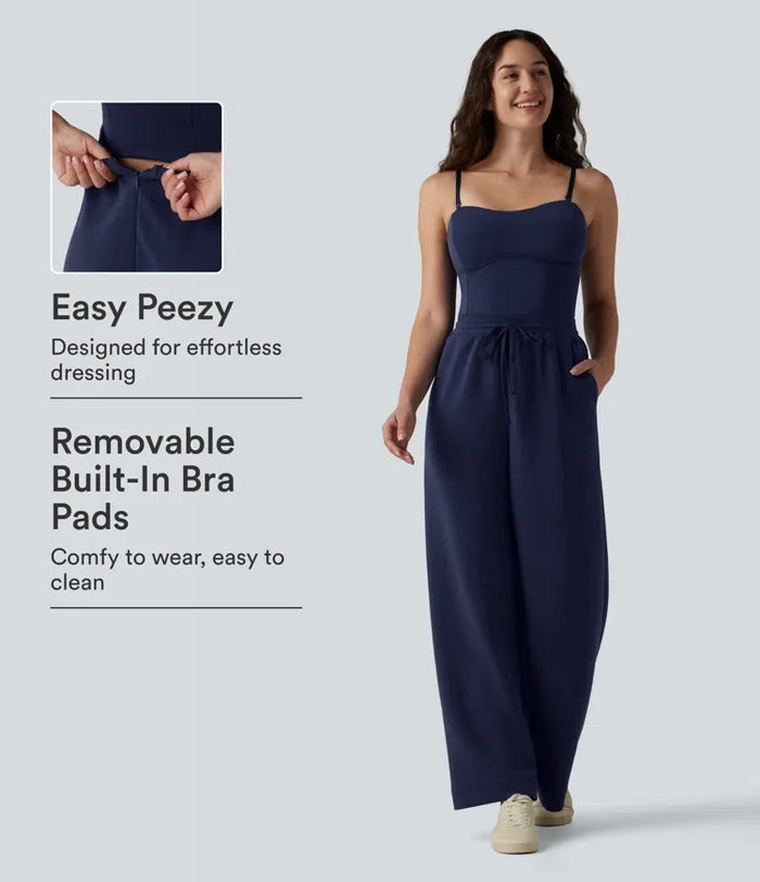 SpacerTek avtagbar axelband dragsko inbyggd BH vardaglig jumpsuit med fickor-Easy Peezy