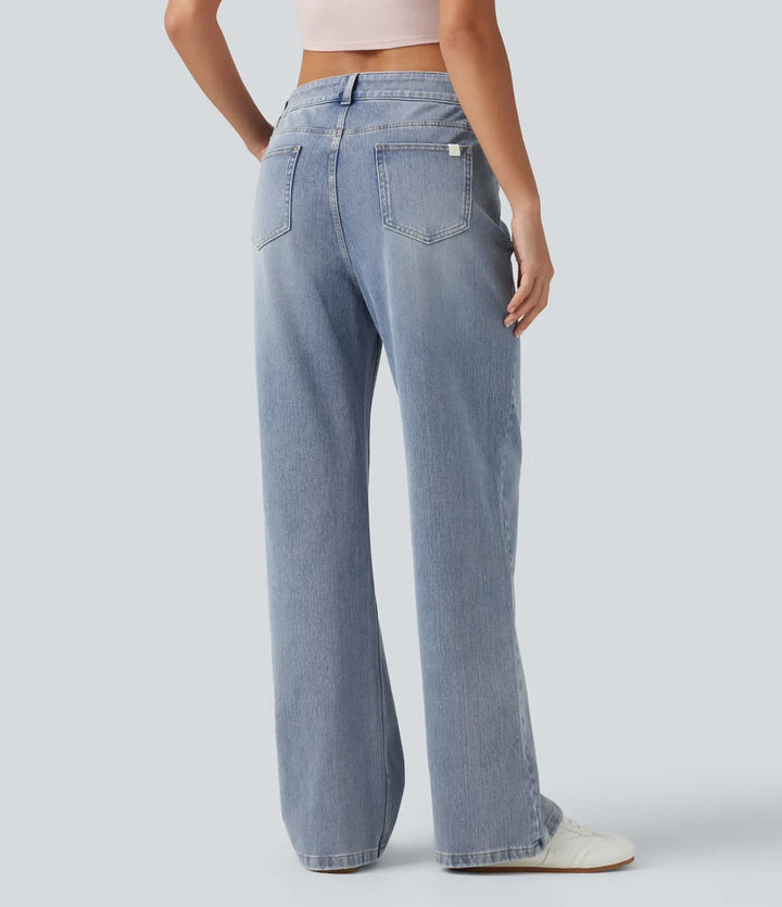 Lyckera Flex asymmetrisk medelhög midja raka ben vardagsjeans med fickor