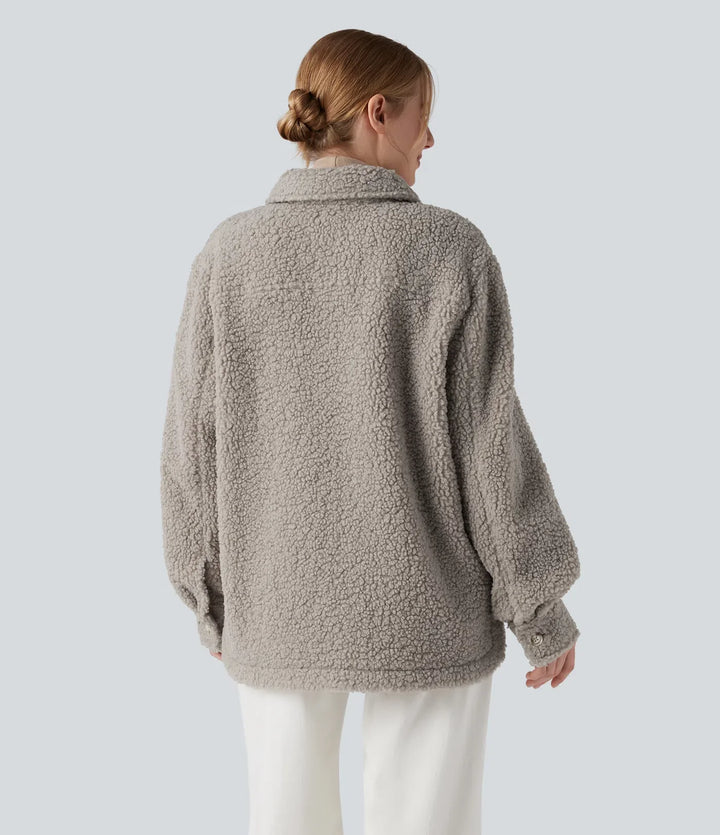 Långärmad vardaglig sherpajacka med fickor