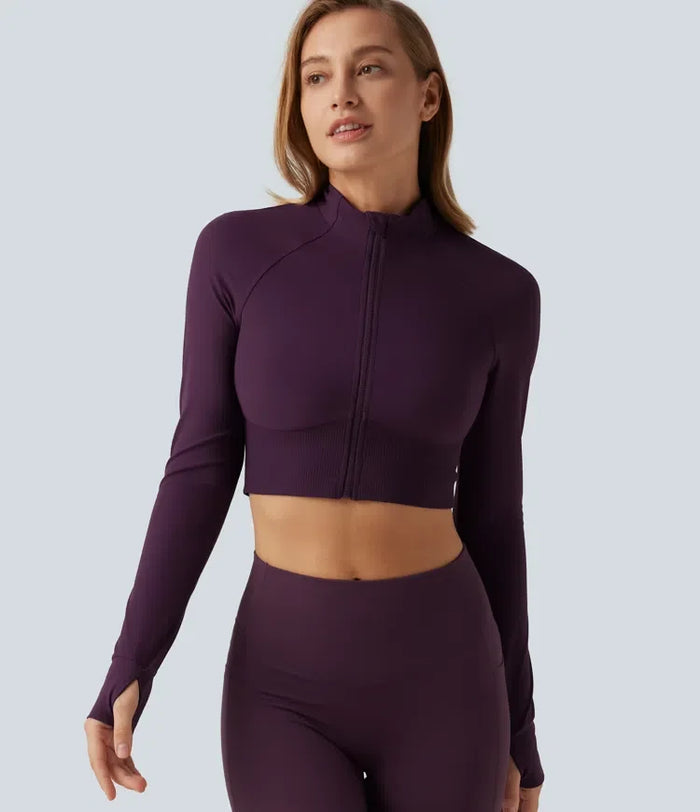 Lyckera UltraSculpt halvpolo lång raglanärm tumhål croppad yogajacka