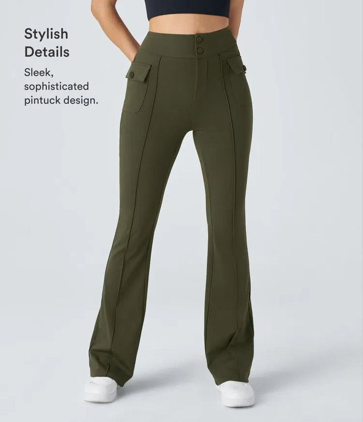 Högmidjad sida lock ficka utsvängd vardaglig cargo byxor