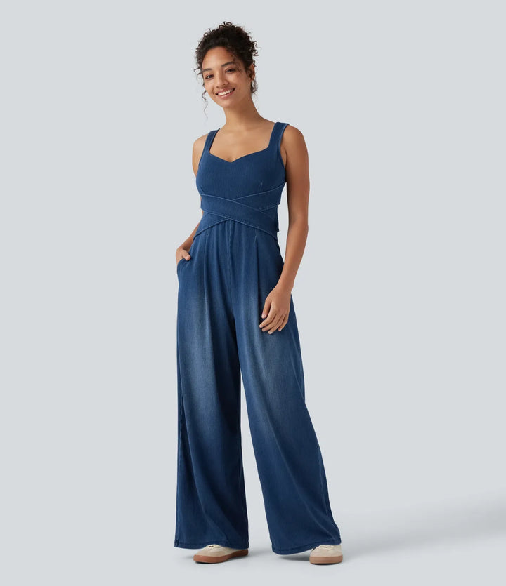 Lyckera Flex inbyggd BH denim vardaglig jumpsuit med fickor-Easy Peezy Edition