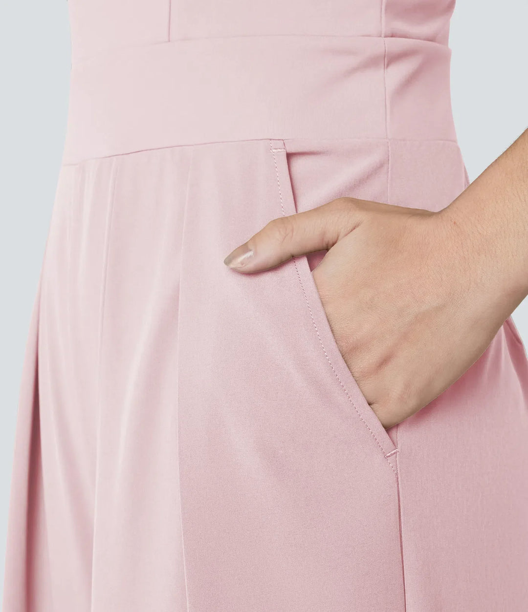V-ringad rygglös dold dragkedja 2-i-1 vardaglig slip baggy jumpsuit med fickor