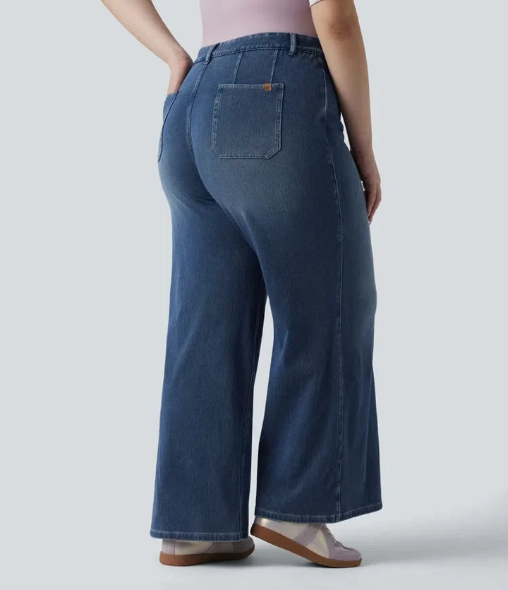 Halara Flex plusstorlek med hög midja och magkontroll vida ben vardagsjeans med fickor