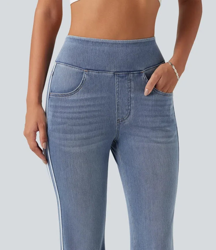 Halara Flex med hög midja rand utsvängd tvättad vardagsjeans med fickor