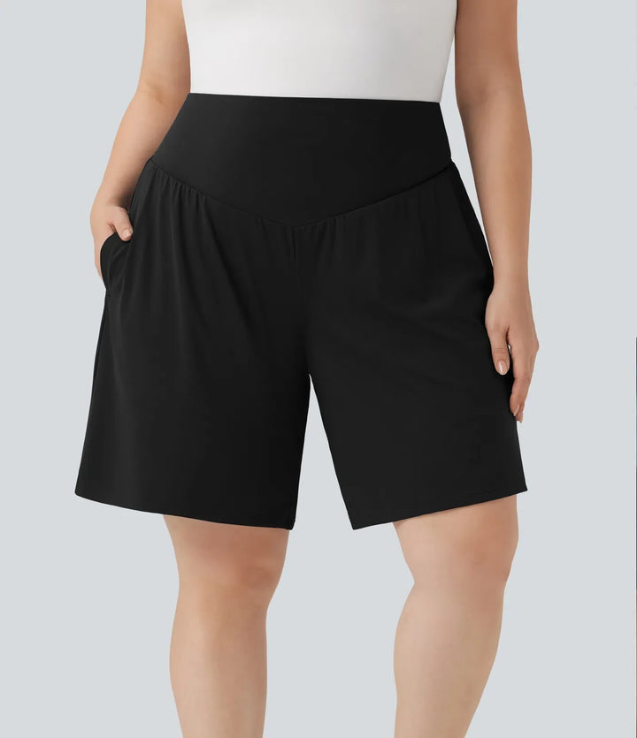Plusstorlek SoftlyZero Airy med hög midja InstantCool yoga bermudashorts med fickor