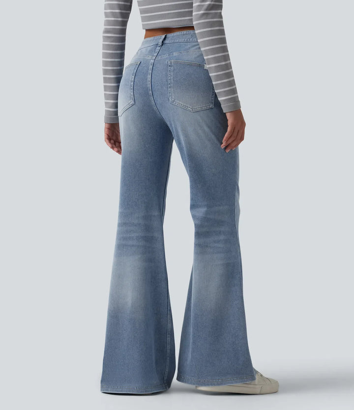 Halara Flex med medelhög midja tvättad för vardag utsvängd jeans med fickor