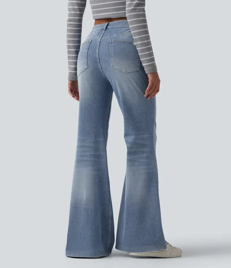 Halara Flex med medelhög midja tvättad för vardag utsvängd jeans med fickor