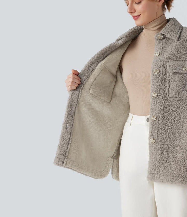 Långärmad vardaglig sherpajacka med fickor