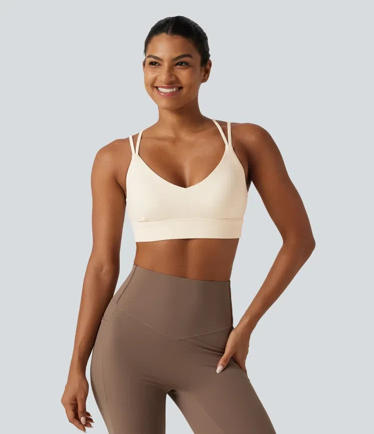 SoftlyZero Plush lätt stöd inbyggd bh korsad sport-bh för yoga
