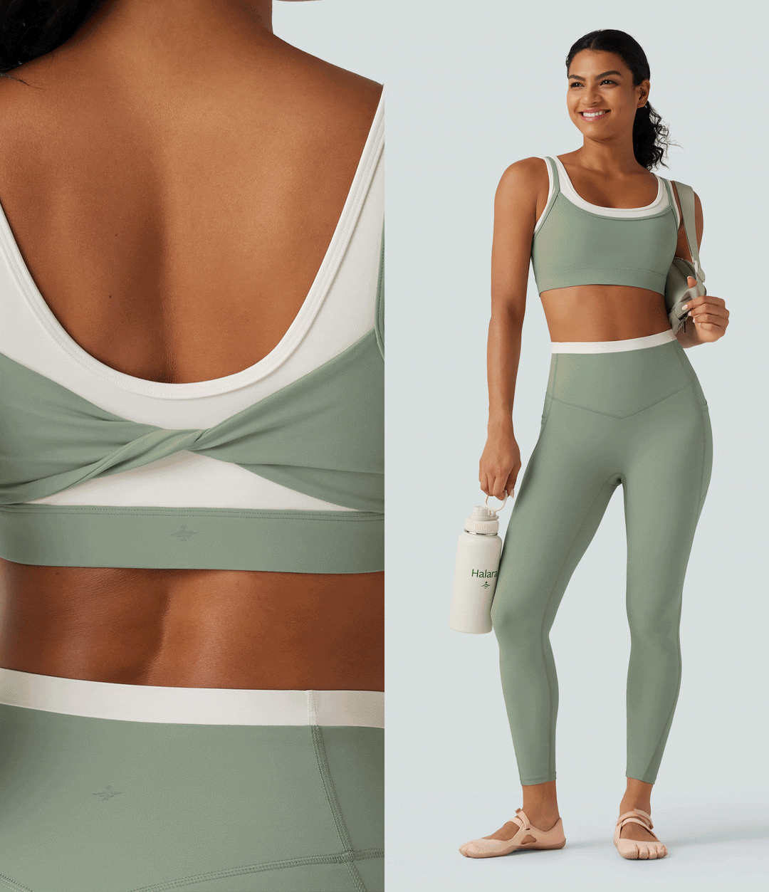 Lyckera UltraSculpt medium stöd U-ringad inbyggd BH vriden färgblock yoga sport-BH