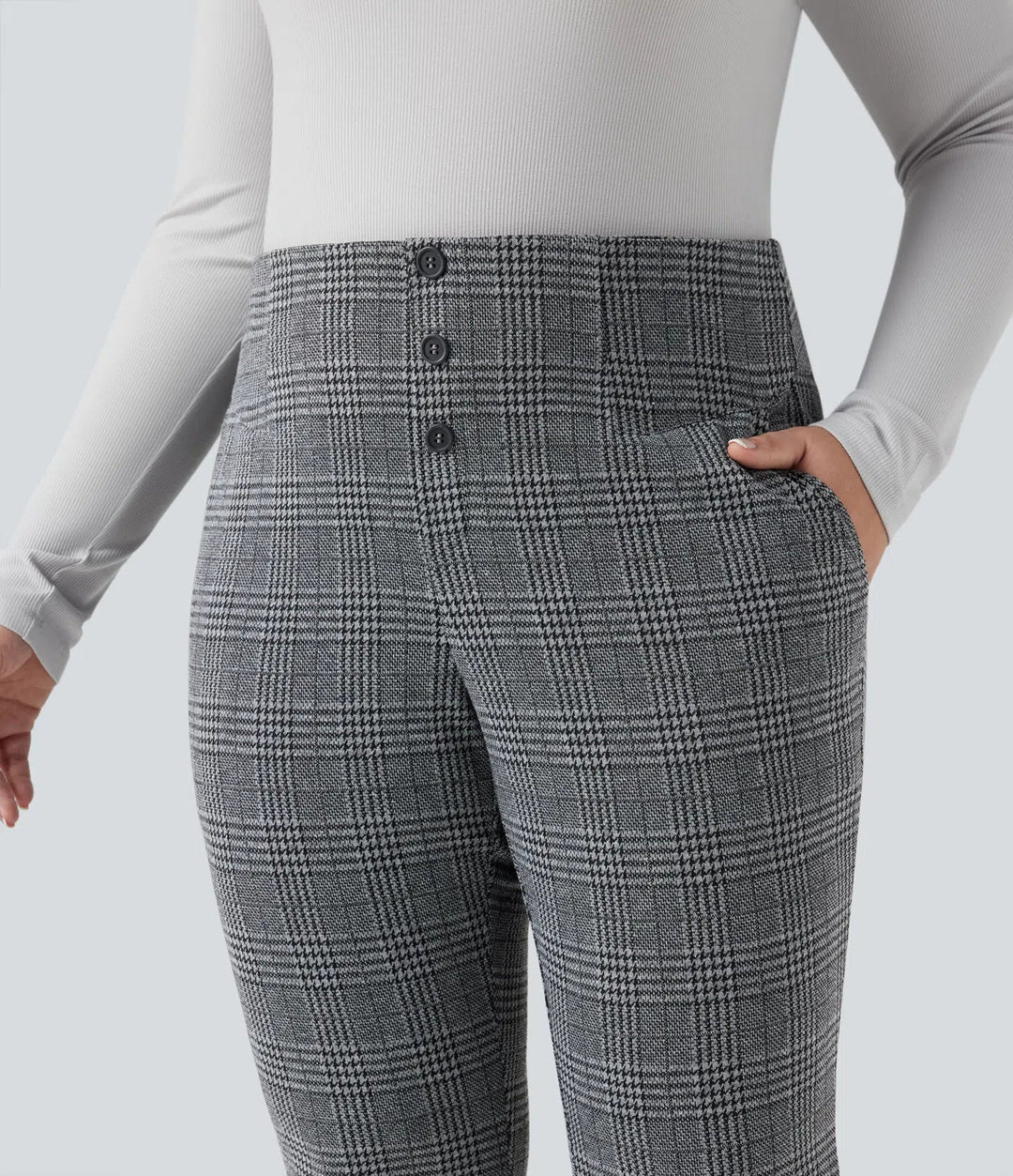 Lyckera Flex högmidjad hundtandsrutig skinny arbete plusstorlek byxor med fickor