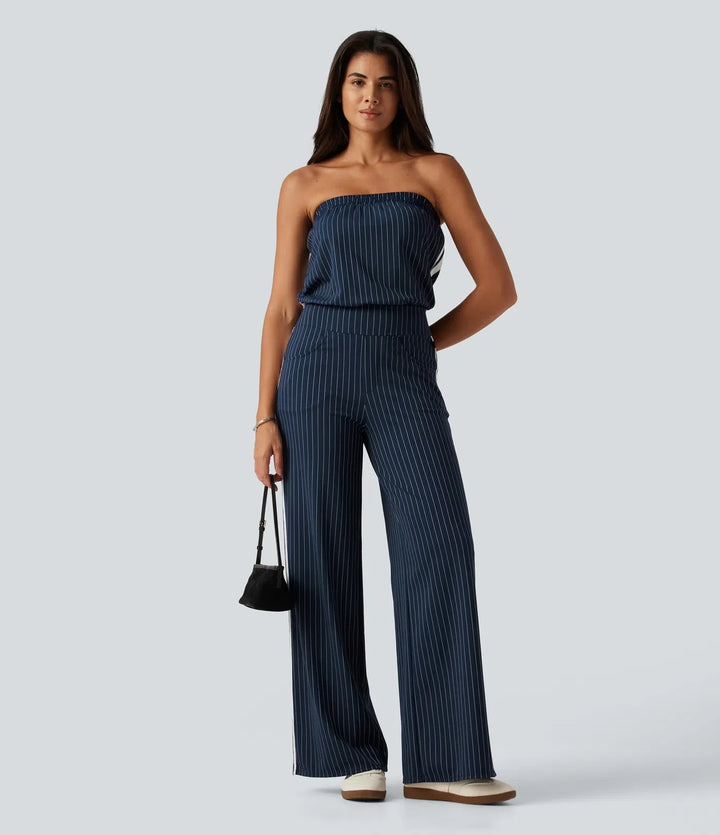 Tub sida randig InstantCool raka ben vardaglig jumpsuit med fickor-Easy Peezy Edition