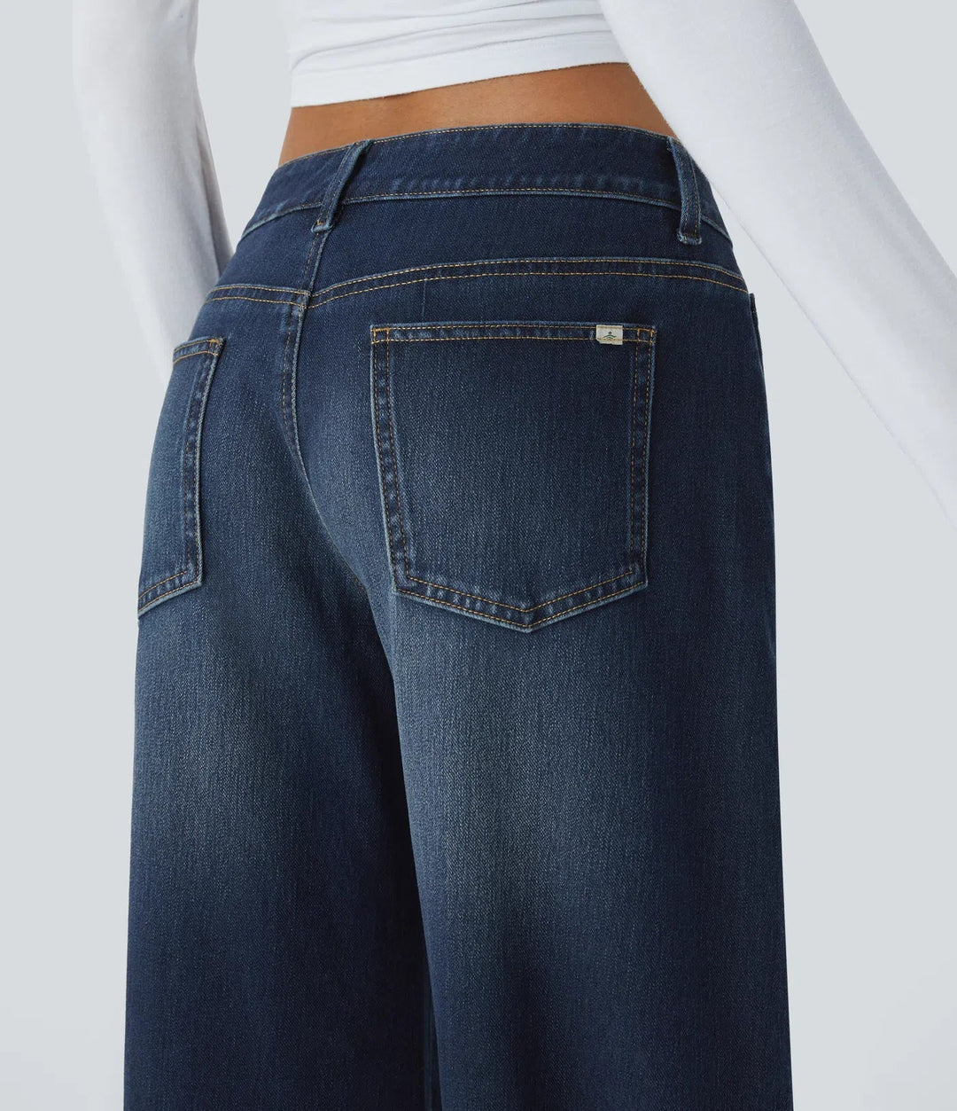 Halara Flex asymmetrisk med låg midja dragkedja fickor baggy vida ben tvättad vardagsjeans