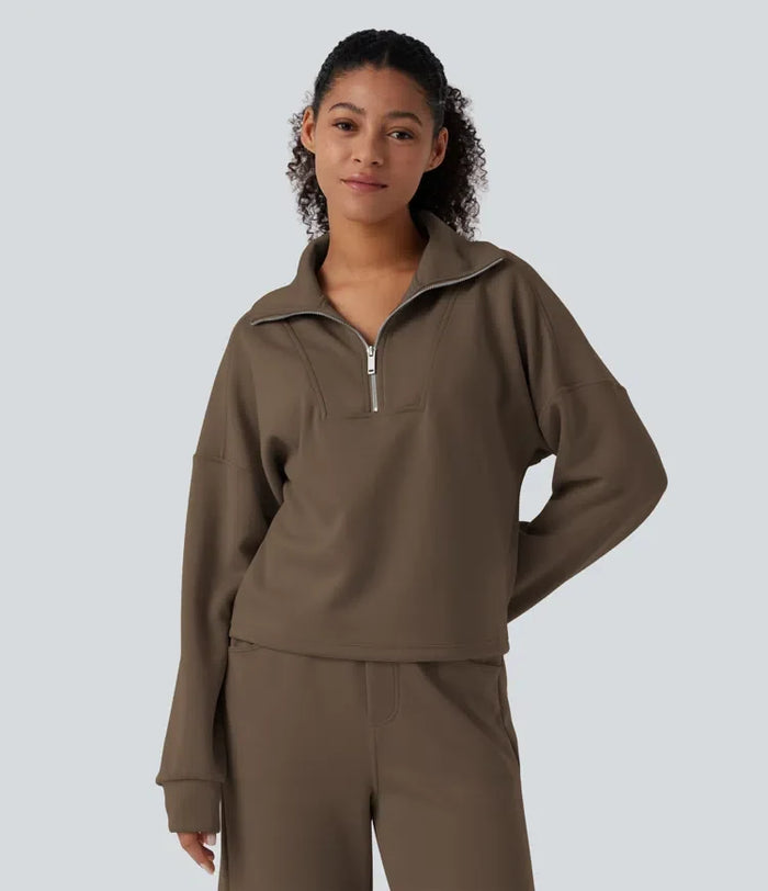 Halvpolo halv dragkedja långärmad arbete sweatshirt