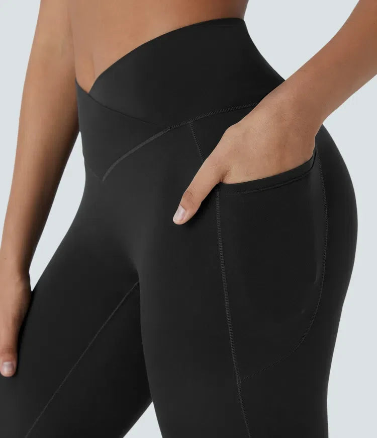 SoftlyZero med hög midja, omlottmidja och ficka capri yogaleggings