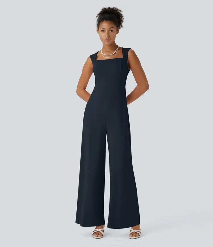 Fyrkantig halsringning ärmlös jumpsuit