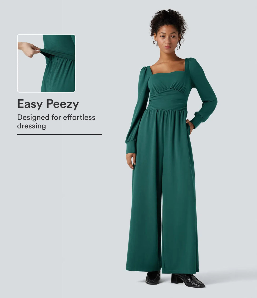 Fyrkantig halsringning långärmad arbetsjumpsuit med fickor-Easy Peezy Edition