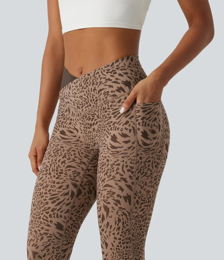 Lyckera UltraSculpt leopardmönster högmidjad crossover skinny yogaleggings med fickor