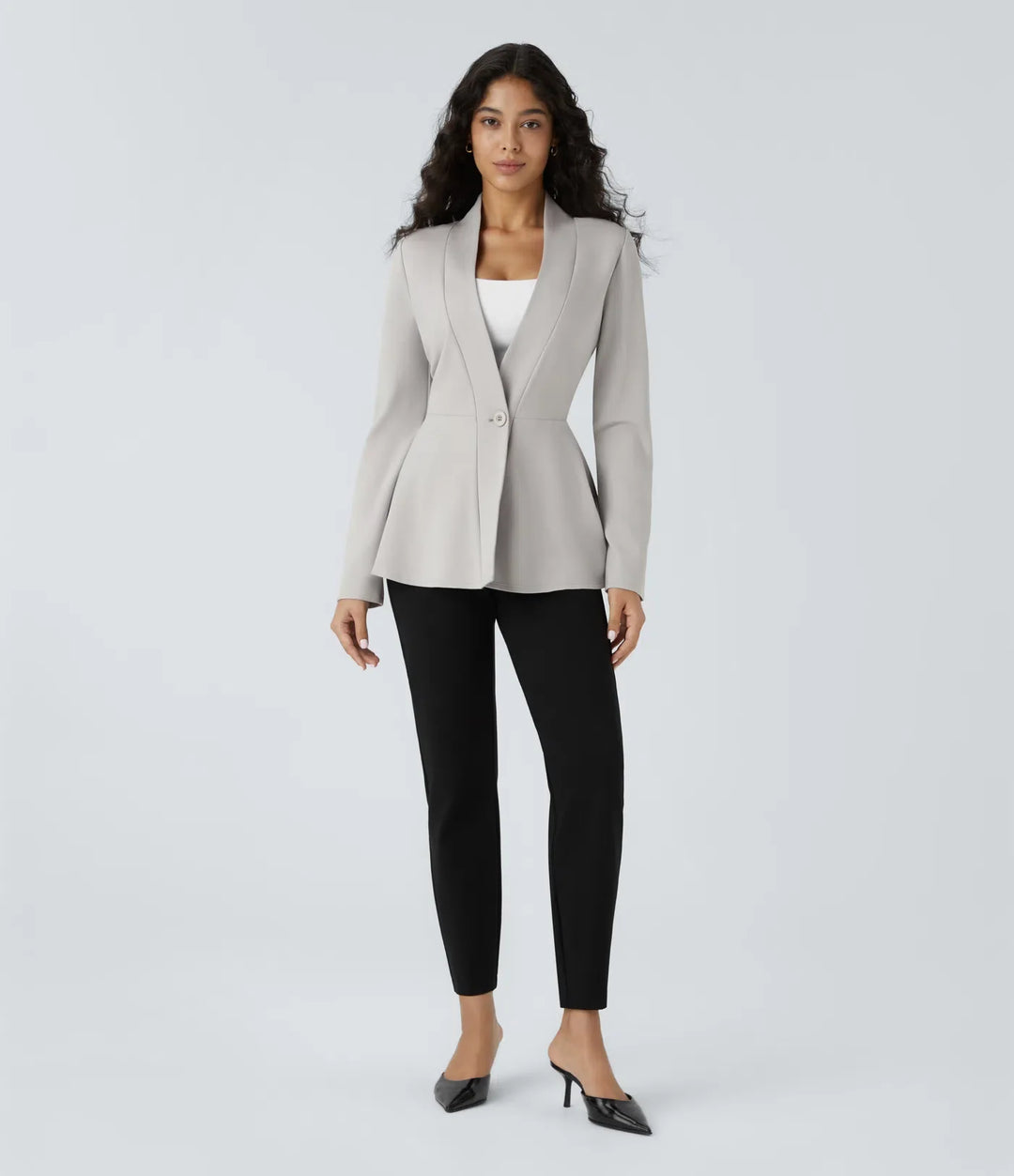 V-ringad enkel front peplum-arbetsjacka