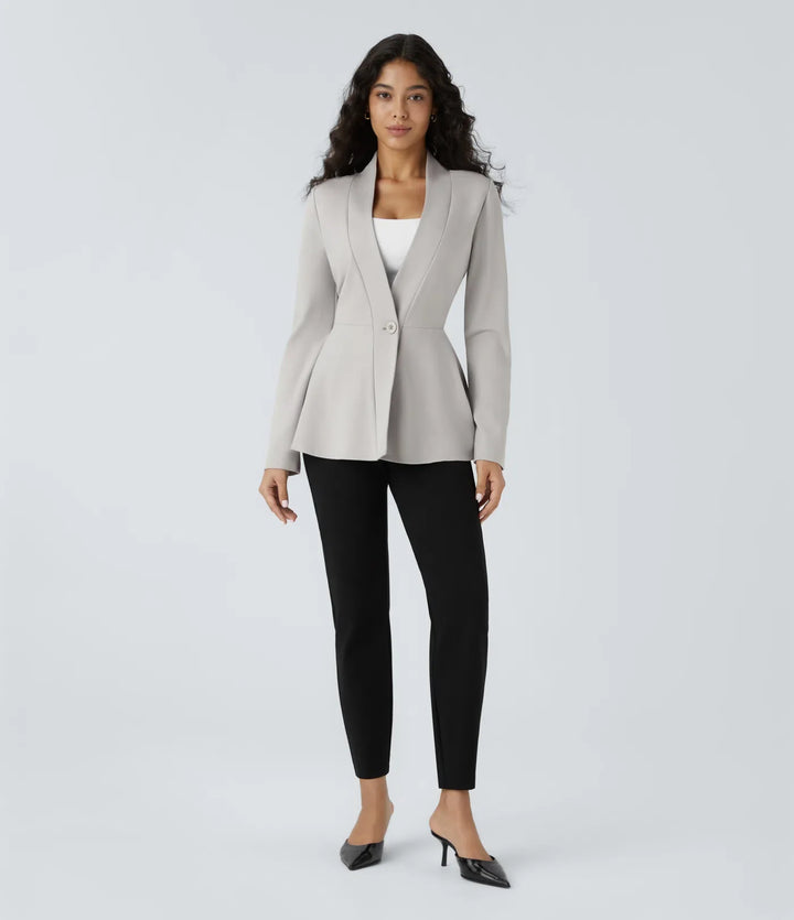 V-ringad enkel front peplum-arbetsjacka