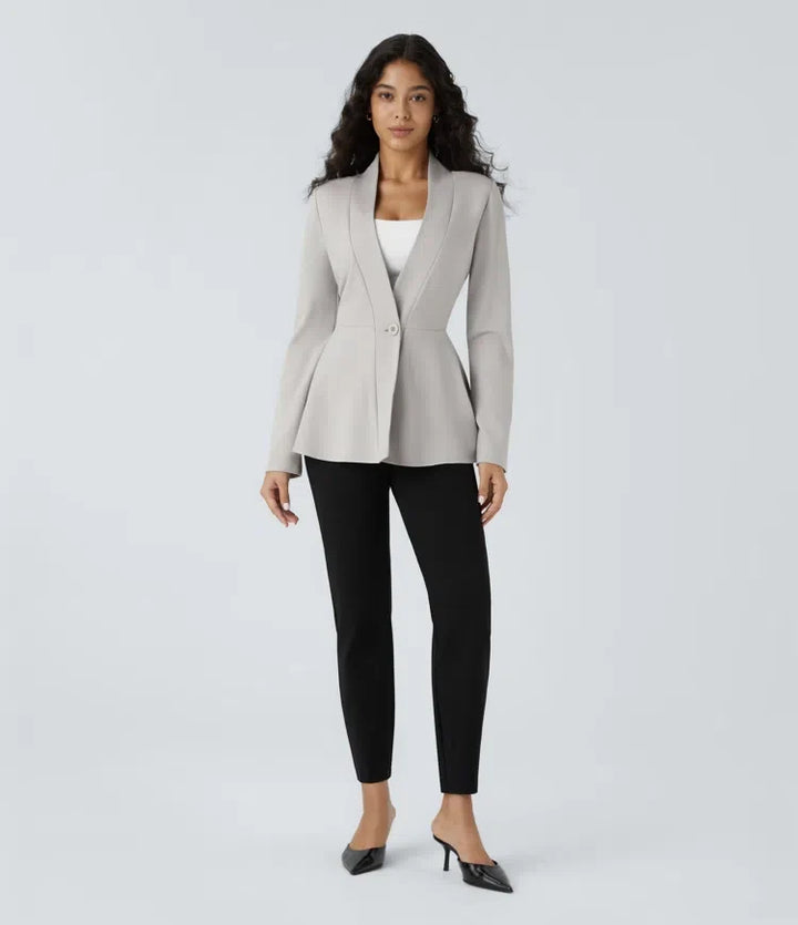 V-ringad enkel front peplum-arbetsjacka