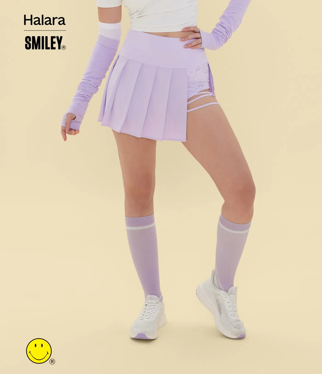 Halara X Smiley® Breezeful med hög midja plisserad 2-i-1 asymmetrisk fåll snabbtorkande mini danskjol med fickor