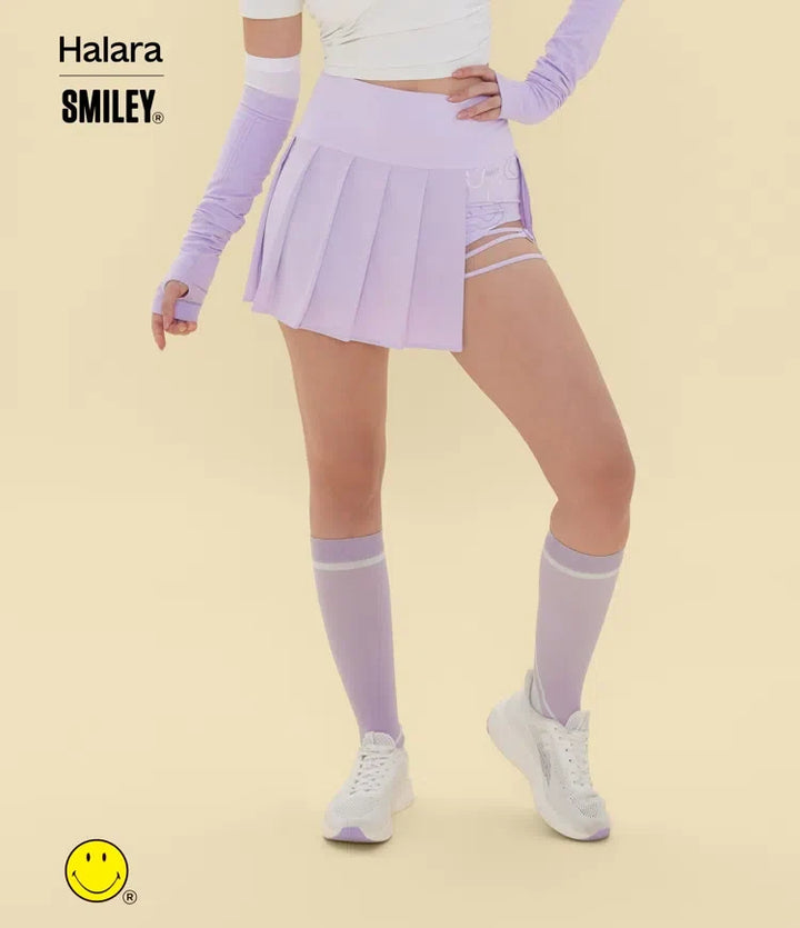 Halara X Smiley® Breezeful med hög midja plisserad 2-i-1 asymmetrisk fåll snabbtorkande mini danskjol med fickor