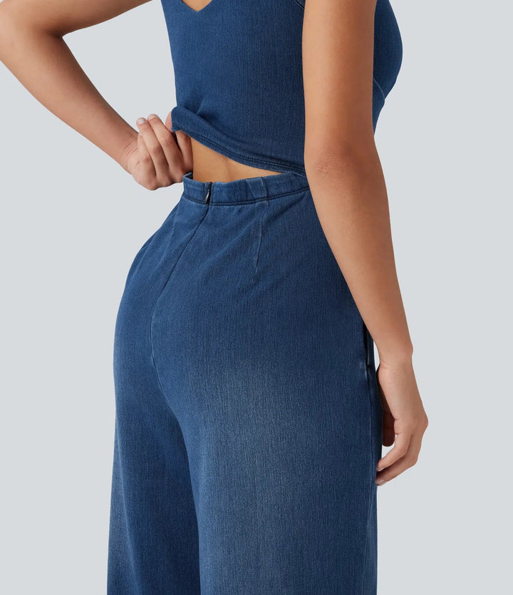 Lyckera Flex inbyggd BH denim vardaglig jumpsuit med fickor-Easy Peezy Edition