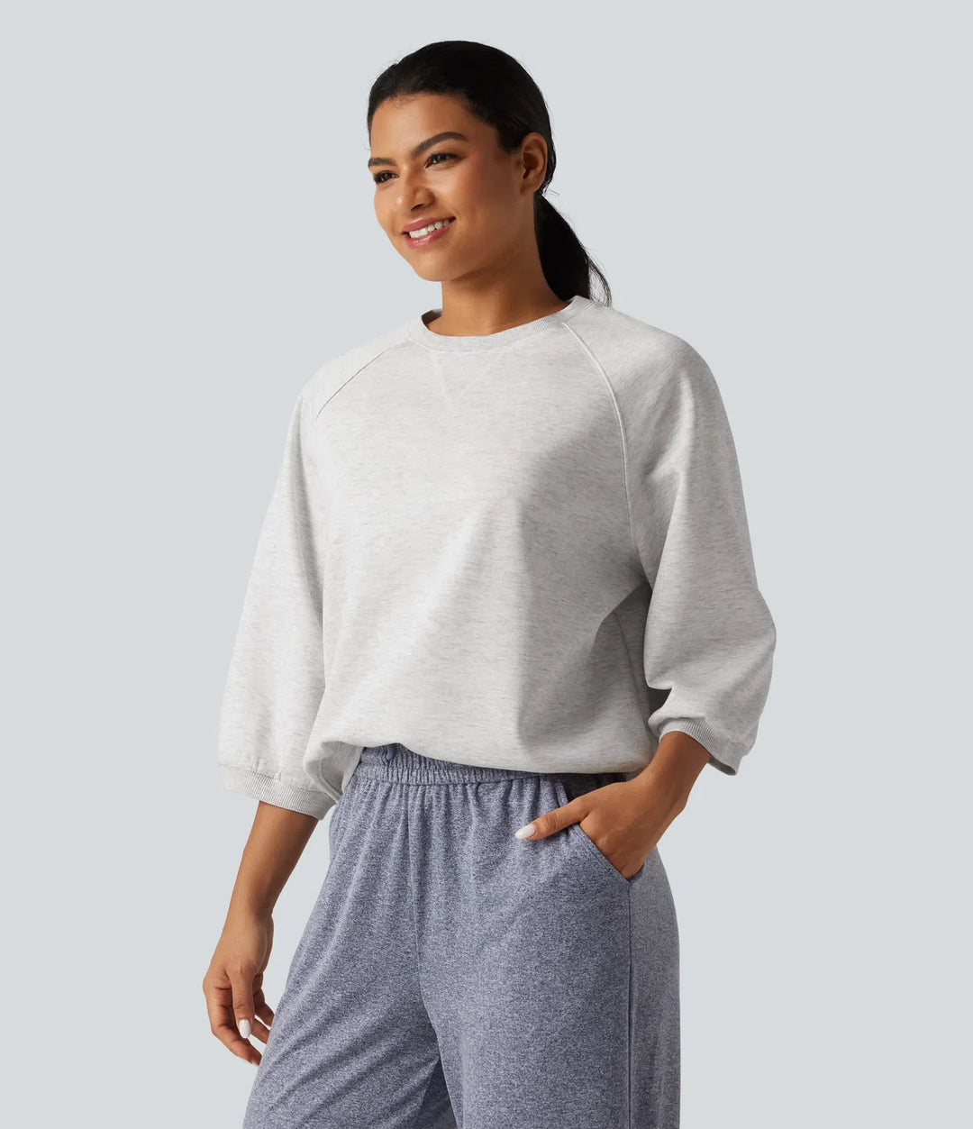 Rund hals lång raglanärm vardaglig sweatshirt