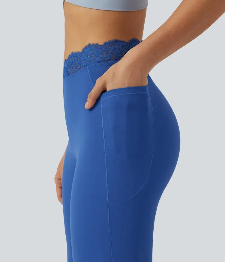 SoftlyZero med hög midja kontrastspets dans ballongmodell byxor med fickor