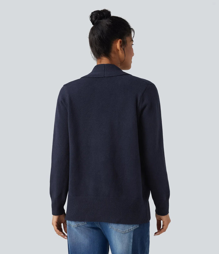 Slagkrage långärmad vardaglig cardigan med fickor