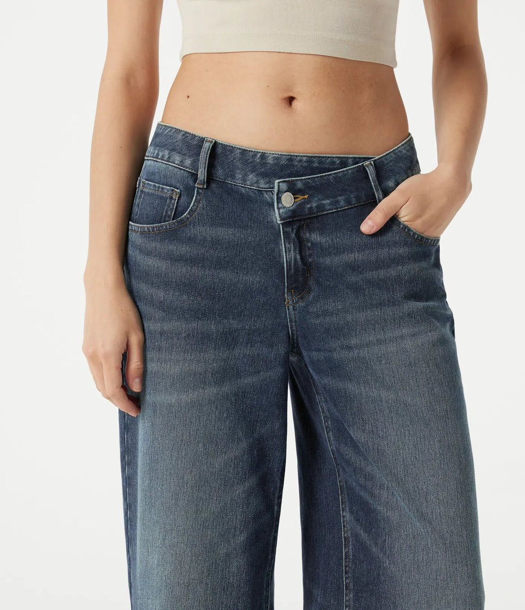 Halara Flex asymmetrisk med låg midja baggy tvättad vardagsjeans med fickor