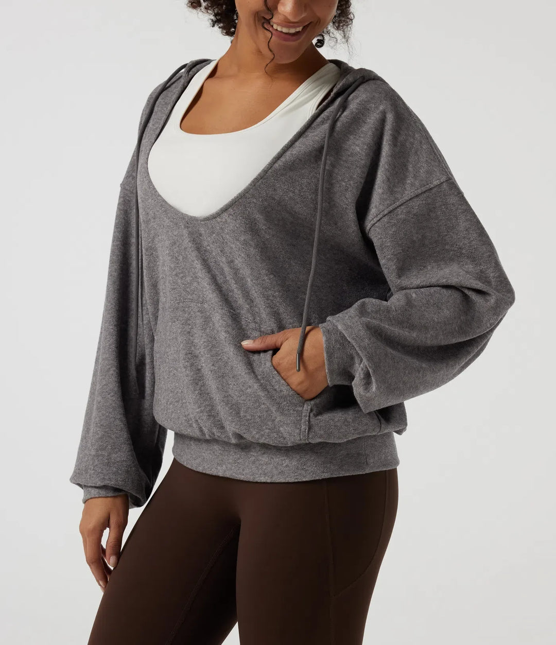 Med huva långärmad vardaglig pullover sweatshirt med fickor
