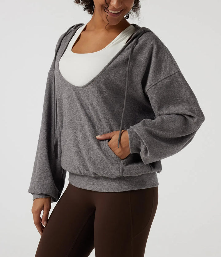 Med huva långärmad vardaglig pullover sweatshirt med fickor