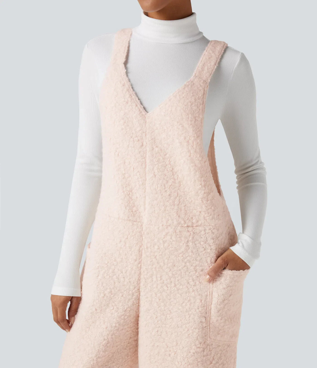 V-ringad vardaglig teddy overall med fickor