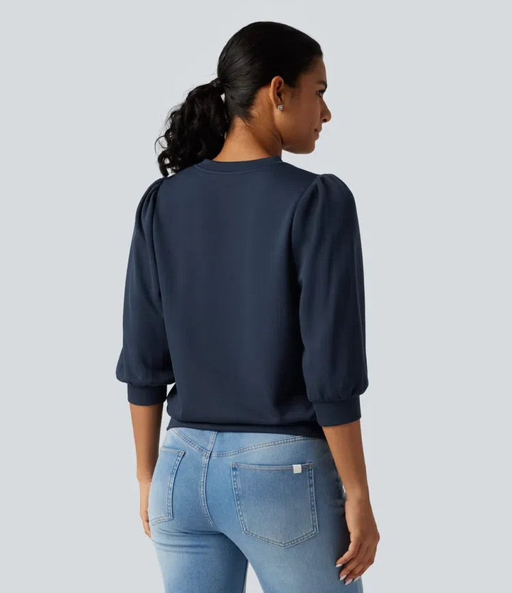 Rund hals puff 3/4 ärm vardaglig sweatshirt