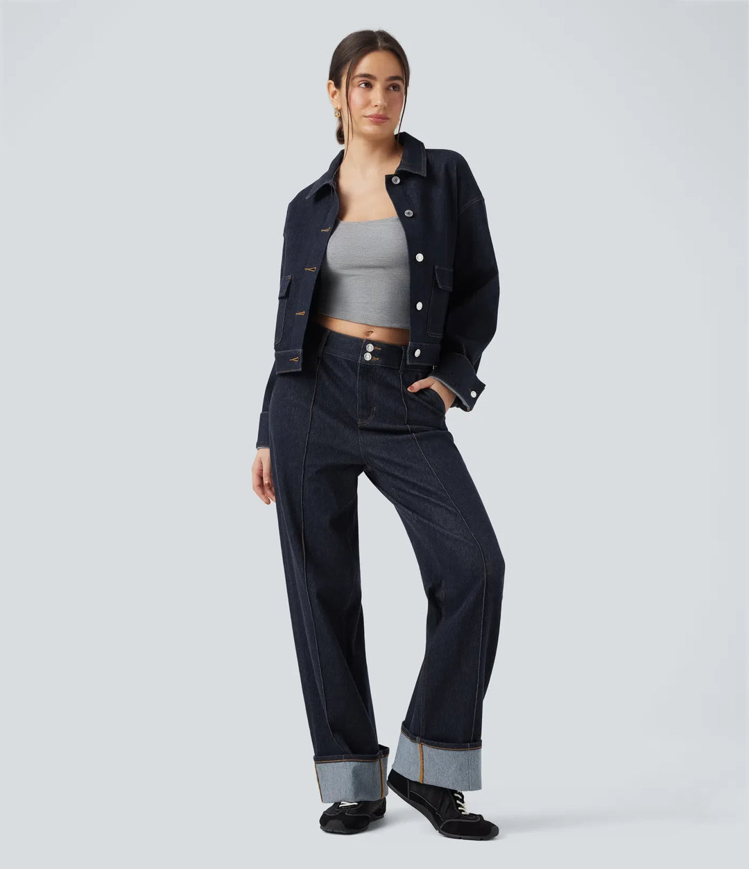 Lyckera Flex krage långärmad denim vardaglig jacka