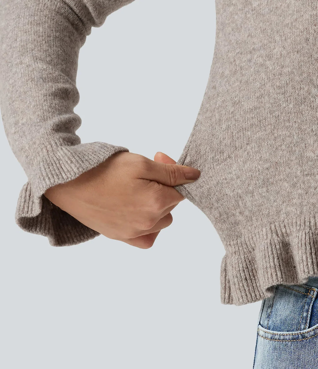 Rund hals volang långärmad arbete ullblandning cardigan