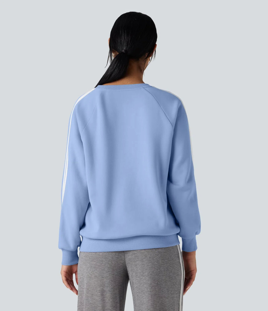 Rund hals långärmad färgblock fleece vardaglig sweatshirt med fickor