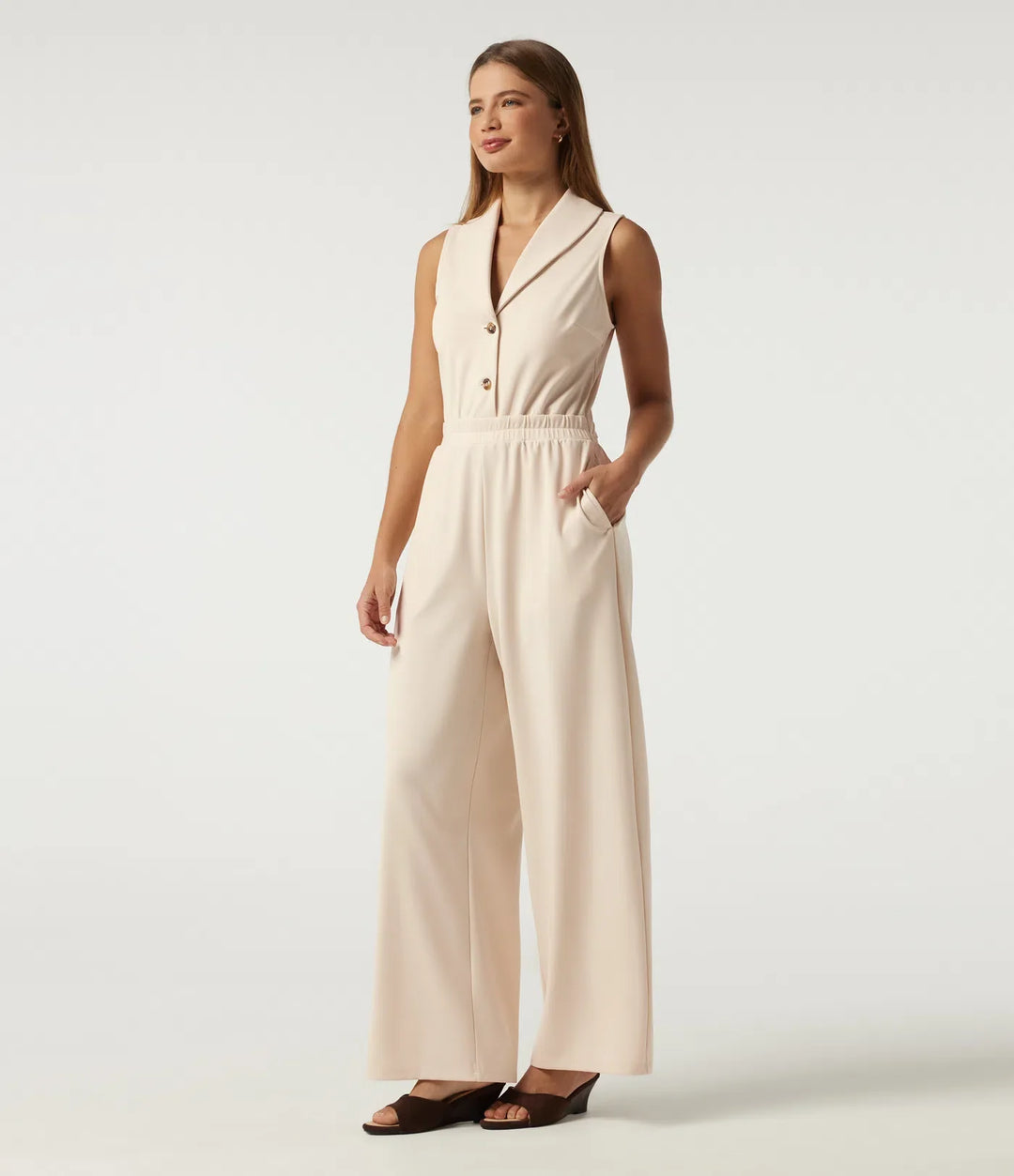 Slagkrage krage ärmlös raka ben arbetsjumpsuit med fickor - Easy Peezy Edition