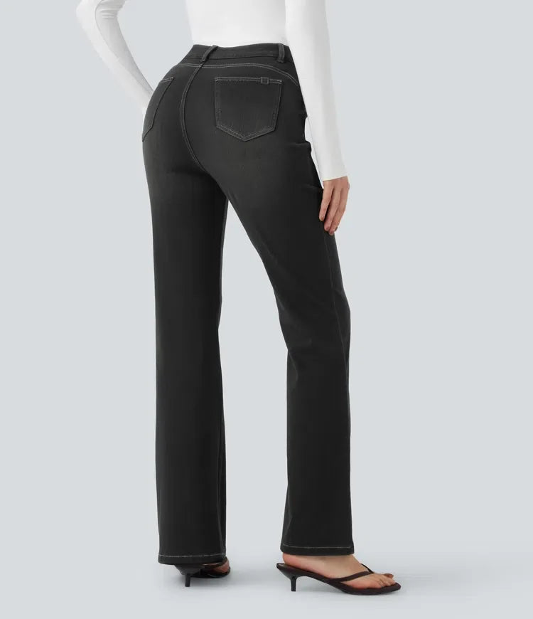 Lyckera Flex högmidjad magkontroll rumplyftande denim vardaglig bootcut leggings med fickor