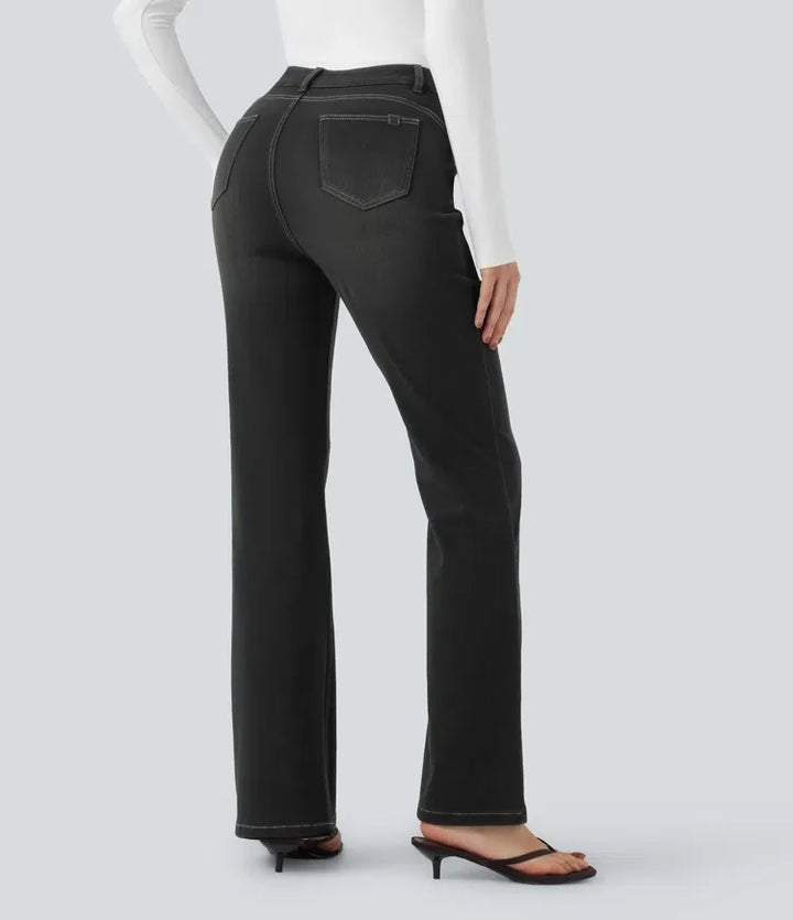 Lyckera Flex högmidjad magkontroll rumplyftande denim vardaglig bootcut leggings med fickor