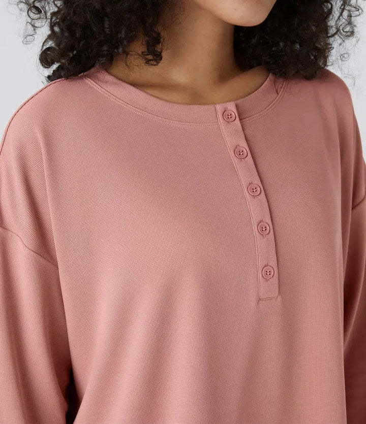 Front tumhål våffelstruktur vardaglig sweatshirt