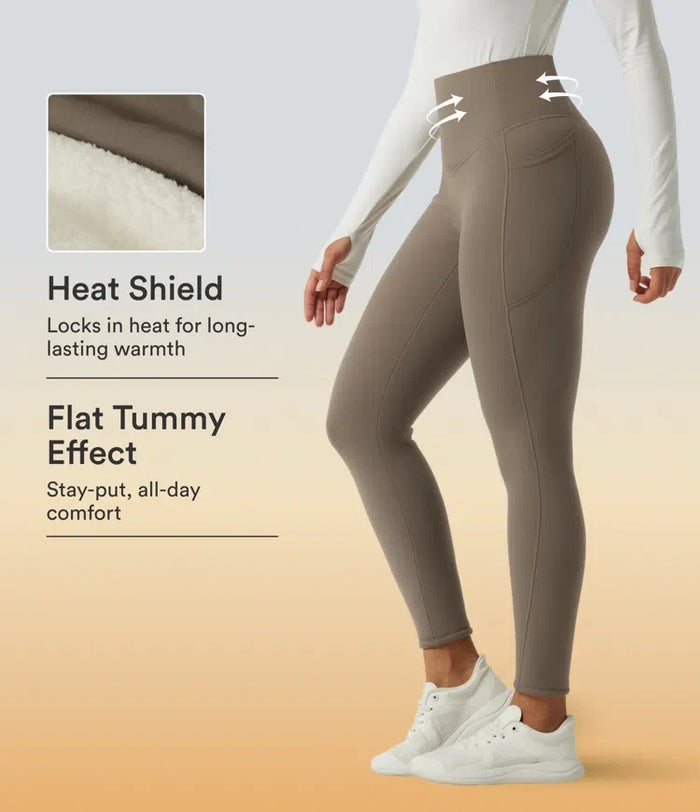 Lyckera UltraSculpt Heat högmidjad magkontroll fleece yogaleggings med fickor