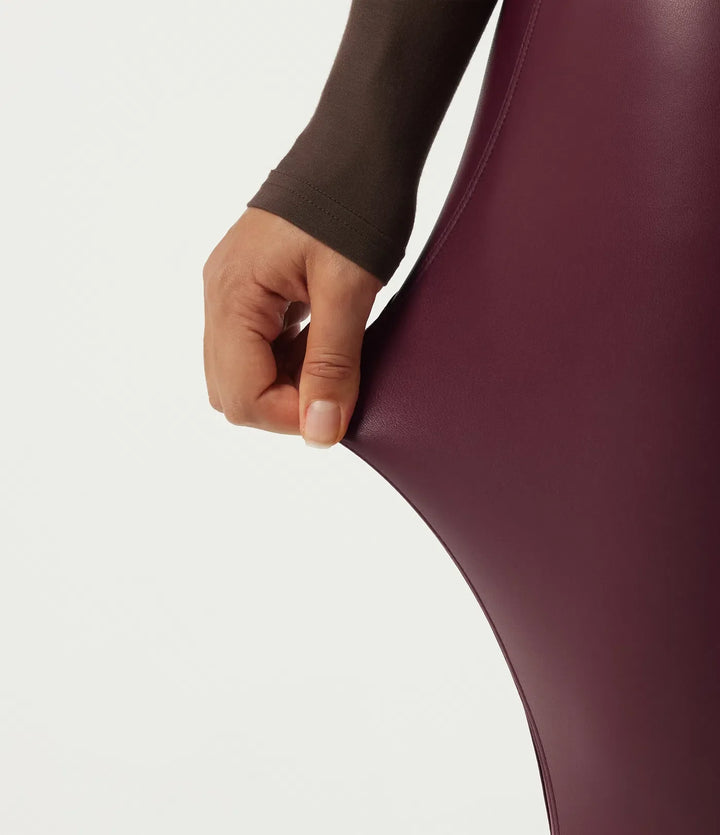 Högmidjad stretchig PU crossover kontrastmesh vardagsleggings med fickor